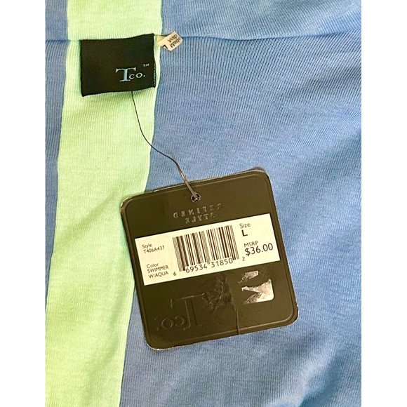 ADORABLE LIGHTWEIGHT COTTON HOODIE IN BLUE WITH AQUA STRIPE BY T CO SIZE L NWT - Picture 3 of 8